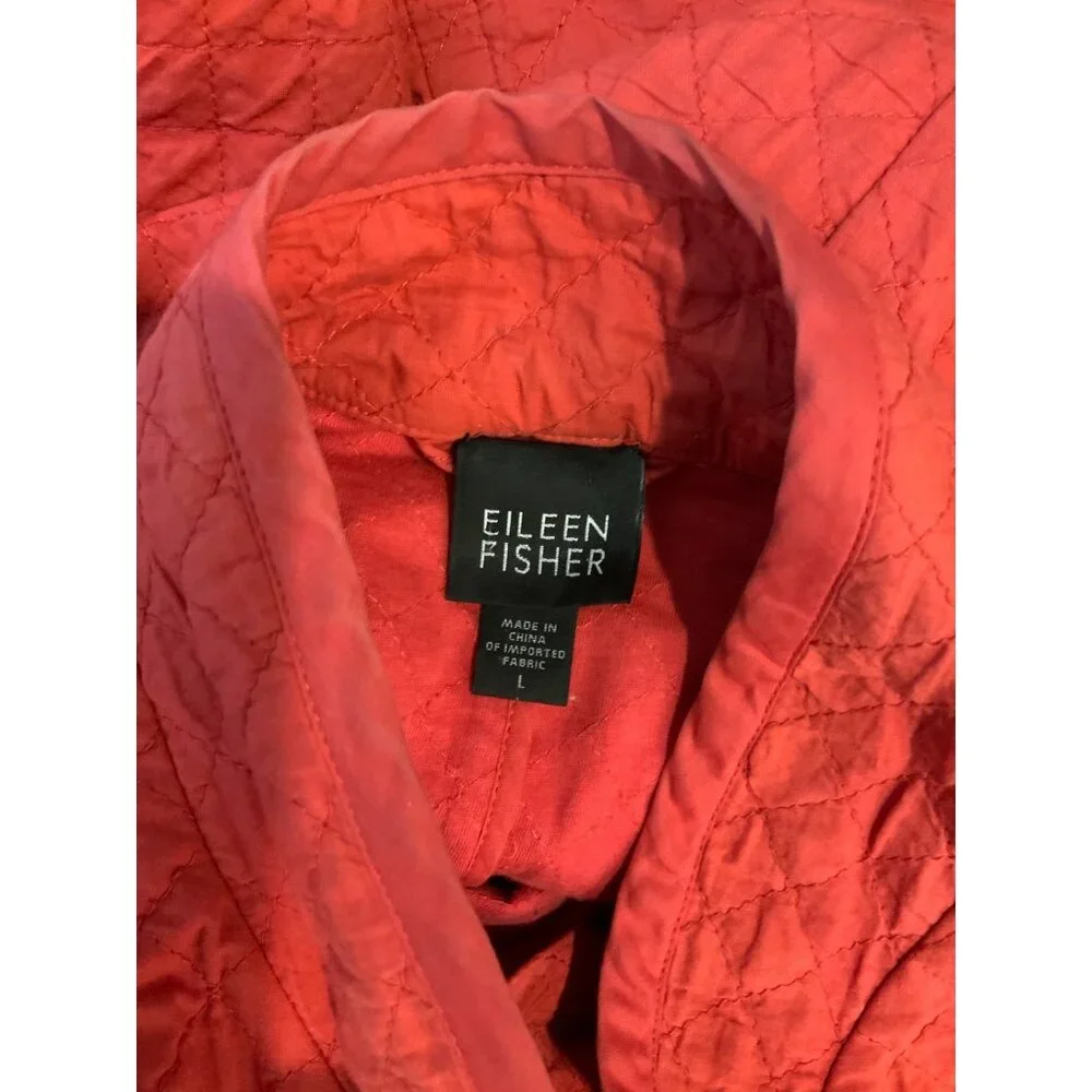 Eileen Fisher Coral Quilted Lightweight Oversized Snap Button-Up Jacket, Size L